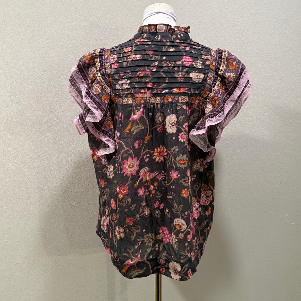 Sundance Marcleine Floral Top Coquette Ruffle Pintuck Boho Cottagecore Large - Picture 3 of 9